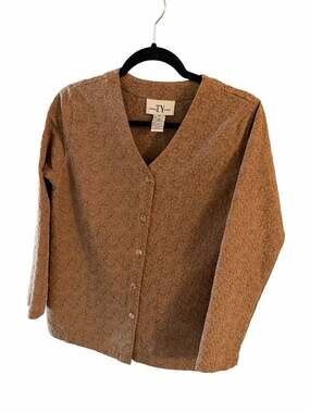 Original Ty Wear Embroidered Brown V-Neck Button Down Blazer Size 8P